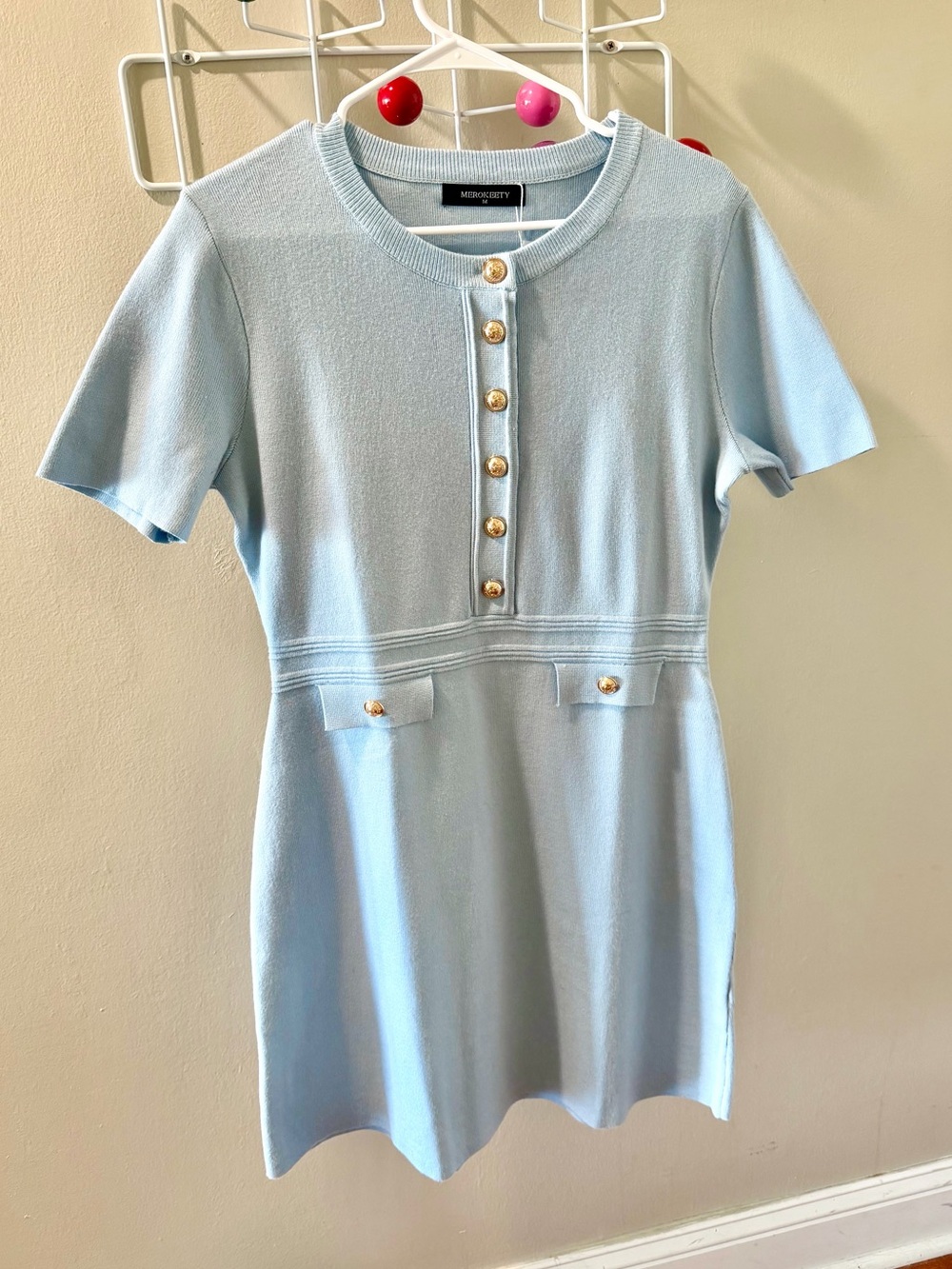 🌟2X HOST PICK!🌟 BNWT 🩵 MEROKEETY Ribbed Knit Button-Front Body-Con Mini Dress - Picture 2 of 8